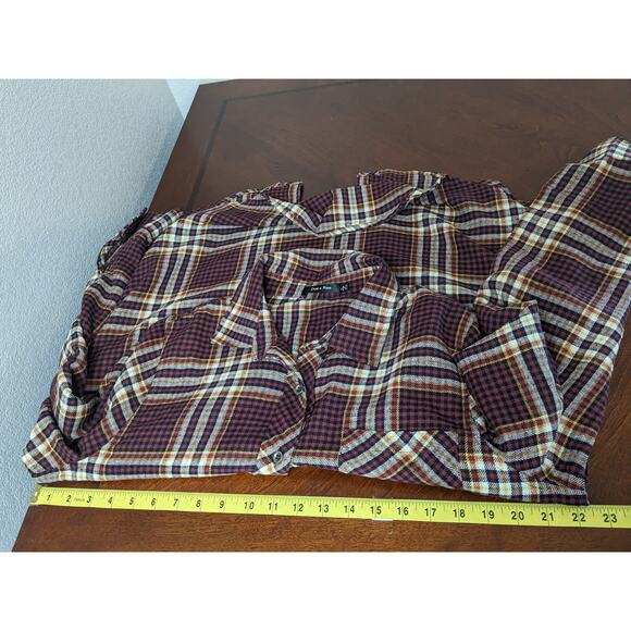 Doe & Rae Button Up Shirt L Red Yellow Plaid Flannel Long Sleeve Collared 12340T - Picture 7 of 12